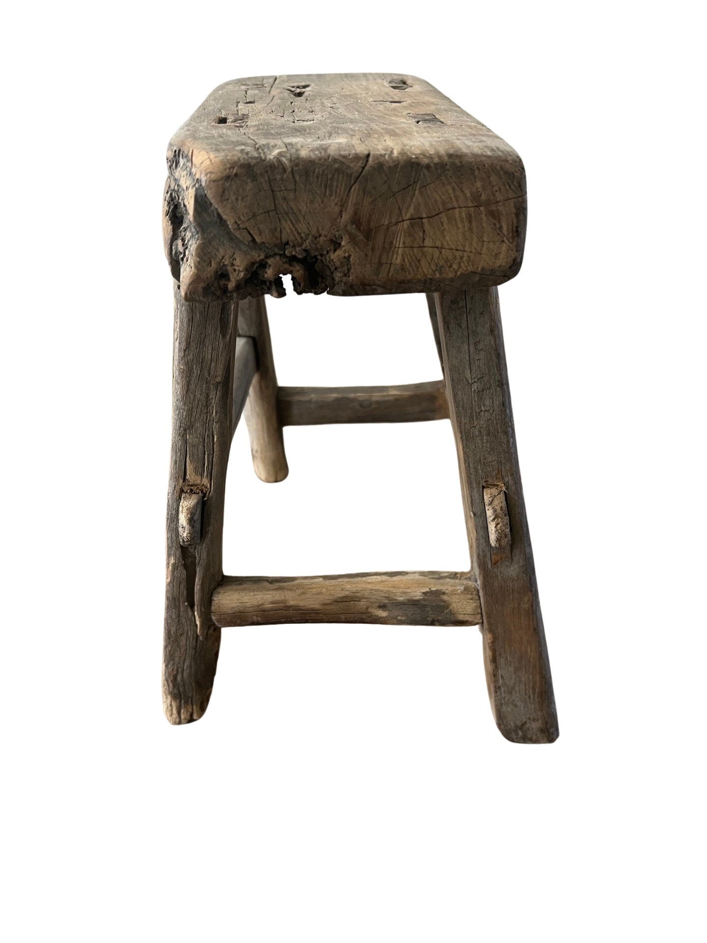 Vintage Elm Wood Mini Stool
