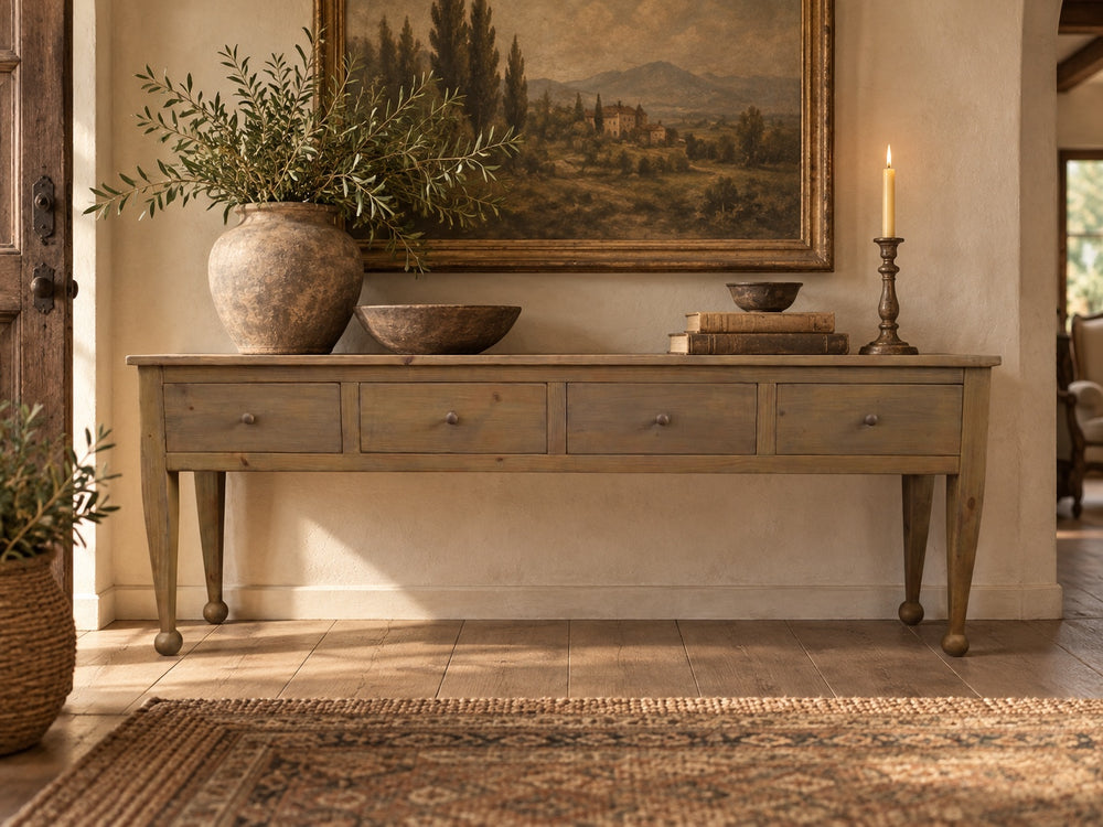 Juniper and Bros. handcrafted solid wood console in a styled interior