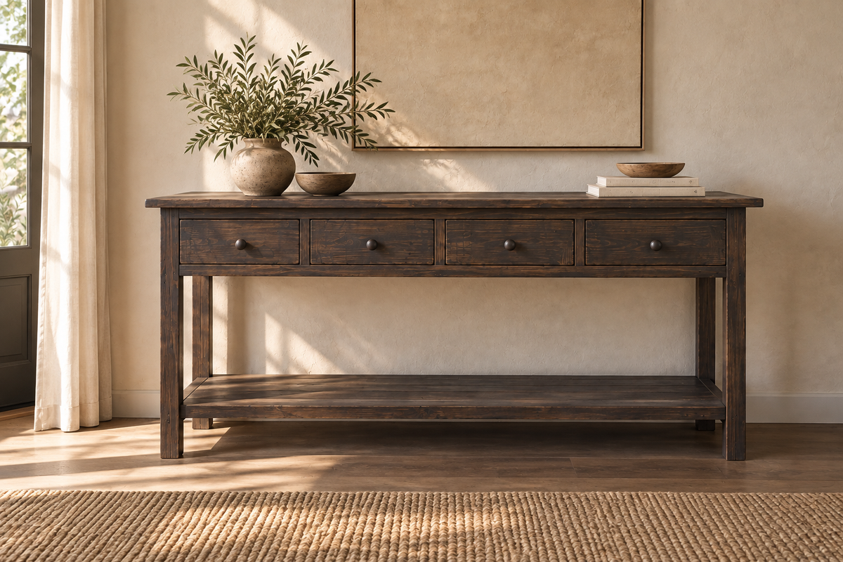 The Foundry Console handcrafted solid wood console table