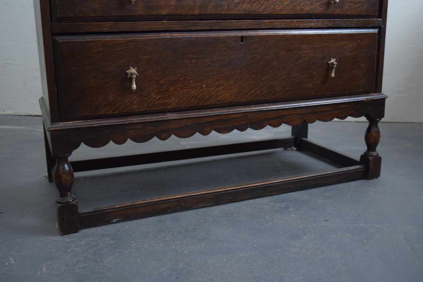 Large Antique Secretaire Desk with Scalloped Detail